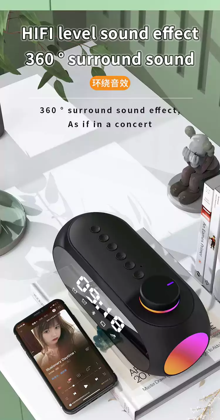 rgb subwoofe alarm clock wireless speaker s1813