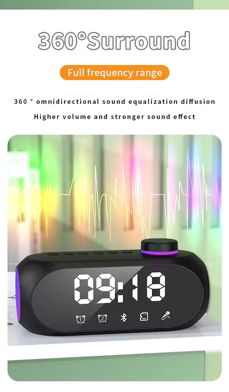 rgb subwoofe alarm clock wireless speaker s1815